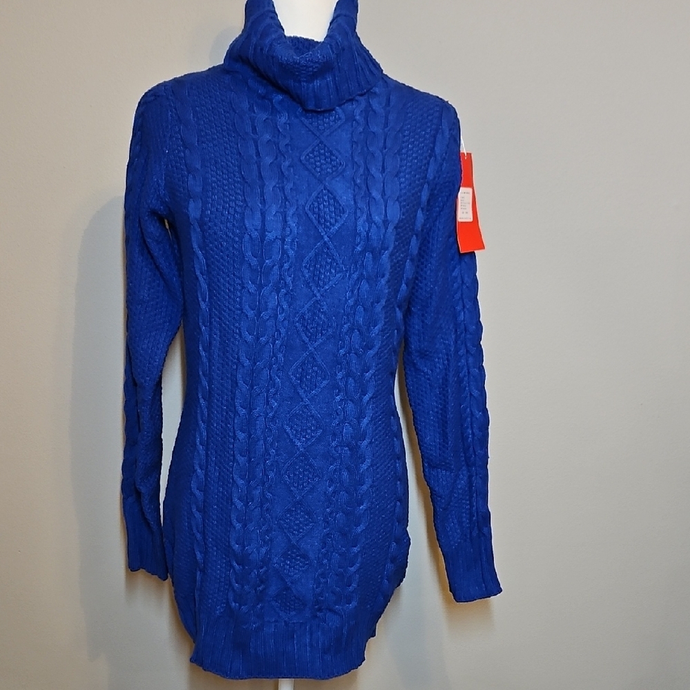 Women's Royal Blue Cable Knit Turtleneck Sweater